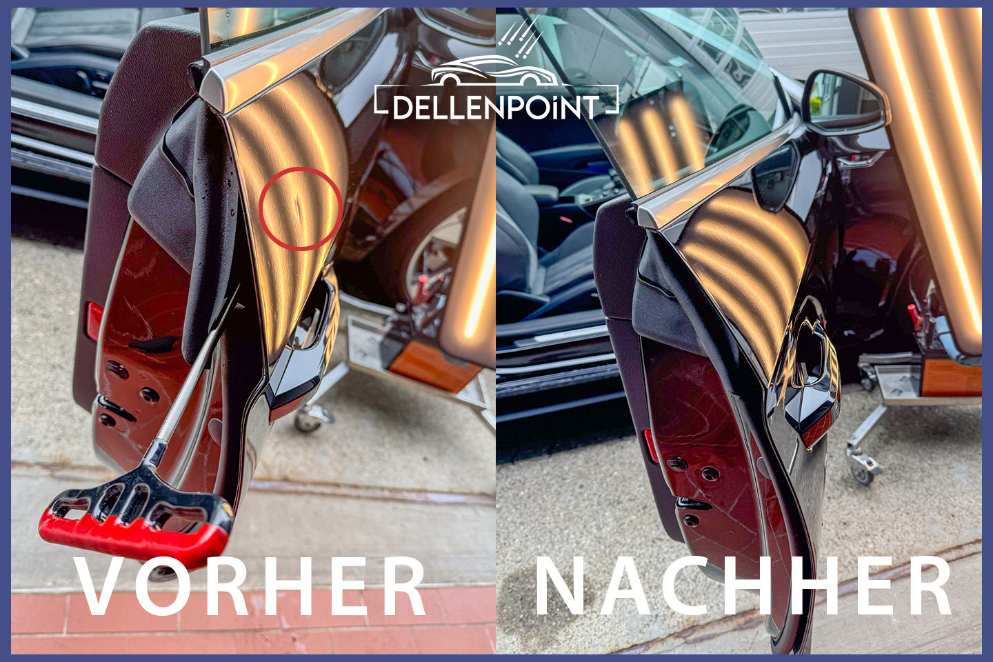 Vorher-Nachher-Bild eines reparierten Parkschadens von Beulendoktor Balingen